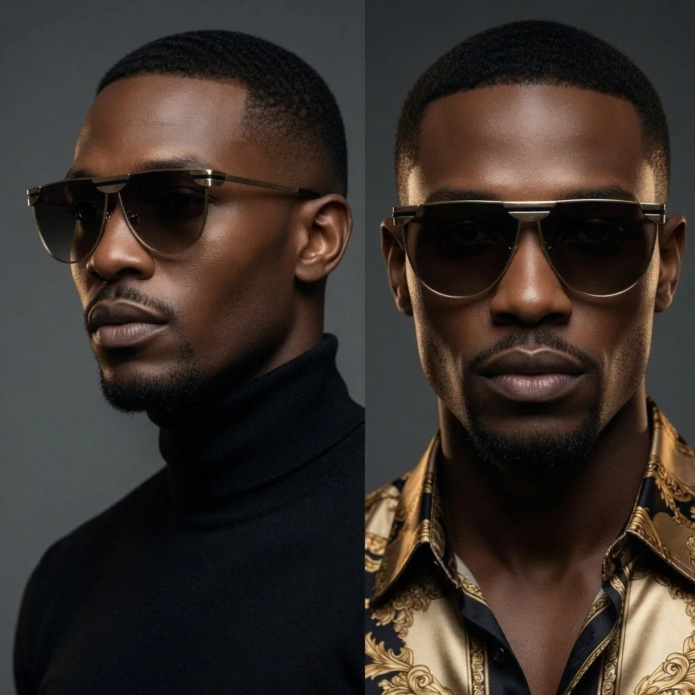 Mens Gold Flat Top Metal Sunglasses Smoke Gradient Lens Shield Shades UV400 2026